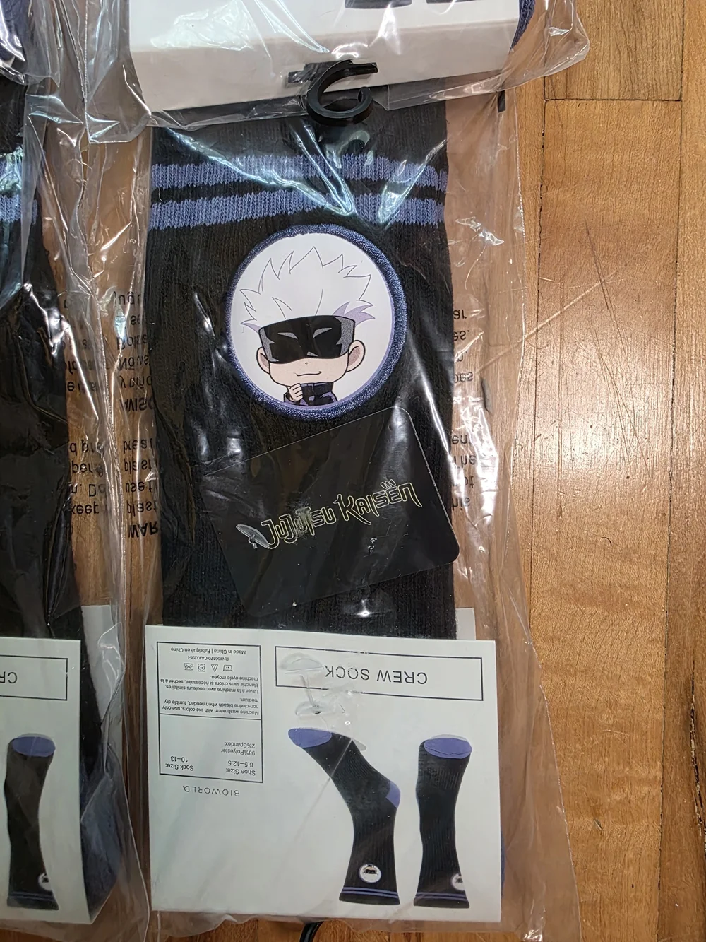 Jujutsu Kaisen Black Crew Socks with Blue Stripe Accents - 6 Pack